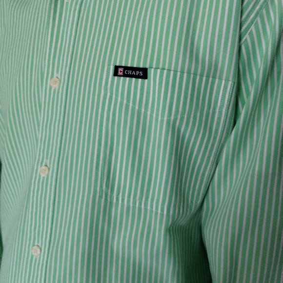 Chaps casual button down collar shirt with green and white stripes, easy care - Picture 2 of 7
